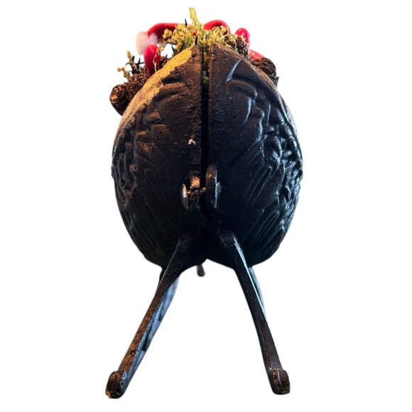 Vintage Cast Iron Metal Christmas Sleigh Reindeer And Santa Assemblage Decor - Picture 7 of 11